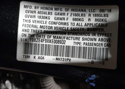 2019 Honda Insight Touring from USA, damaged, VIN 19XZE4F9XKE008932